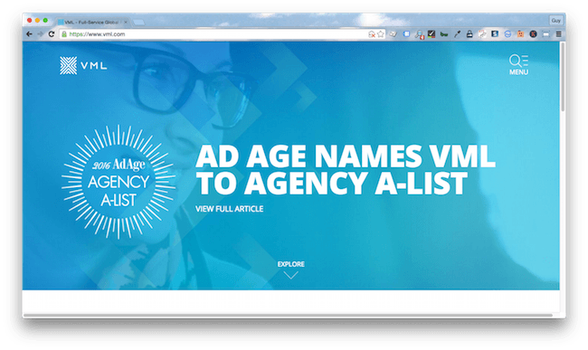 Homepage screenshot of Kansas advertising agency, VML.